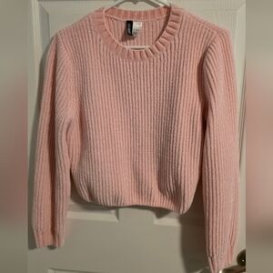 H&M Soft Pink Ribbed Chenille Crew Neck Sweater
